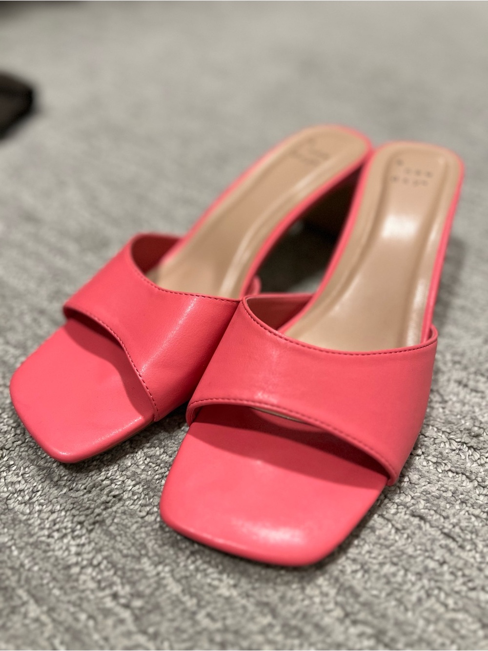Pink Square Toe Mule Heels Shoes